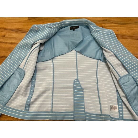 Talbots Women's M Blue Blazer Cotton Jacket Nautical Striped Career Stretch - Picture 3 of 10